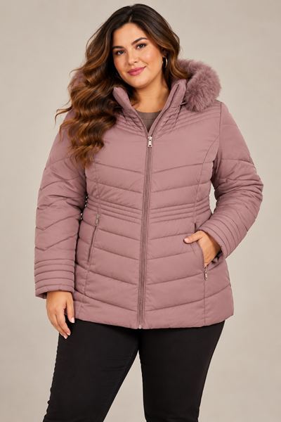 Picture of MID LENGTH QUILTED PUFFER JKT WITH FUR LINING